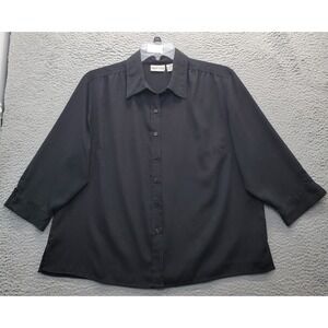 Apparenza Blouse Womens Size 20W Black‎ 3/4 Sleeve Collared Casual Button Down